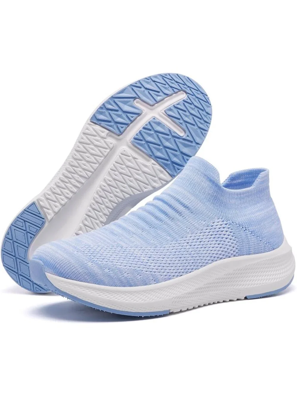 Women Light Blue Rubber Walking Shoes Comfort Lightweight Sneaker Athletic Shoes